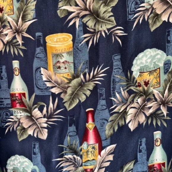 Pierre Cardin Blue Beer Print Resort Wear Short Sleeve Button Shirt Men's L Vtg - Picture 4 of 6